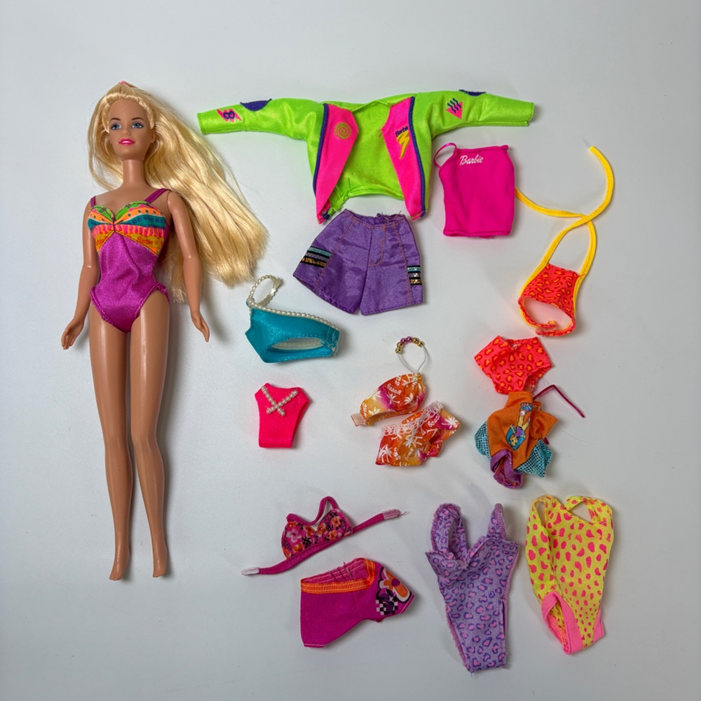 VTG 90s Barbie with Swim Wear Lot and Neon Outfits